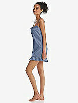 Side View Thumbnail - Larkspur Blue  Ruffled Hem Mini Stretch Satin Slip with Keyhole Neck - Jordan