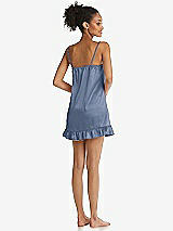 Rear View Thumbnail - Larkspur Blue  Ruffled Hem Mini Stretch Satin Slip with Keyhole Neck - Jordan