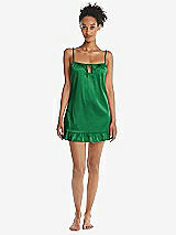 Front View Thumbnail - Shamrock  Ruffled Hem Mini Stretch Satin Slip with Keyhole Neck - Jordan