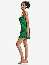 Side View Thumbnail - Shamrock  Ruffled Hem Mini Stretch Satin Slip with Keyhole Neck - Jordan