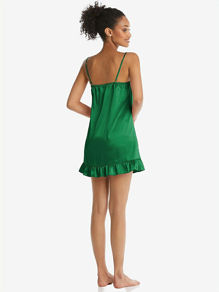 Back View - Shamrock  Ruffled Hem Mini Stretch Satin Slip with Keyhole Neck - Jordan