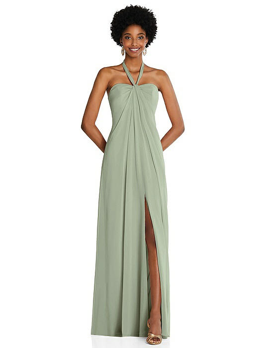 Draped Chiffon Grecian Column Gown with Convertible Straps