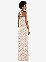 Side View Thumbnail - Coquette Floral Print Draped Chiffon Grecian Column Gown with Convertible Straps