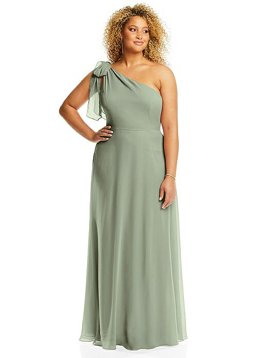 Draped One-Shoulder Maxi Dress with Scarf Bow