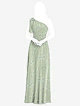 Alt View 1 Thumbnail - Vintage Primrose Sage Draped One-Shoulder Maxi Dress with Scarf Bow