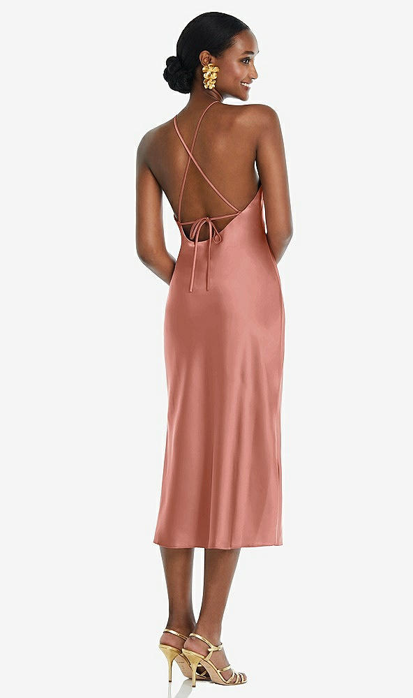 Back View - Desert Rose Diamond Halter Bias Midi Slip Dress with Convertible Straps