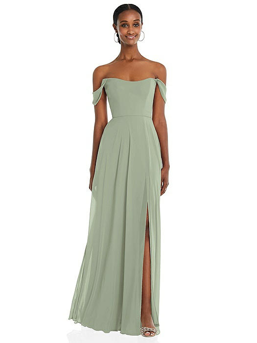 Off-the-Shoulder Basque Neck Maxi Dress with Flounce Sleeves