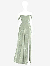 Front View Thumbnail - Vintage Primrose Sage Off-the-Shoulder Basque Neck Maxi Dress with Flounce Sleeves