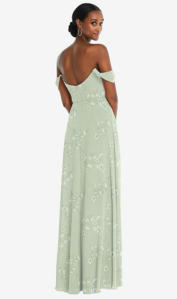 Back View - Vintage Primrose Sage Off-the-Shoulder Basque Neck Maxi Dress with Flounce Sleeves