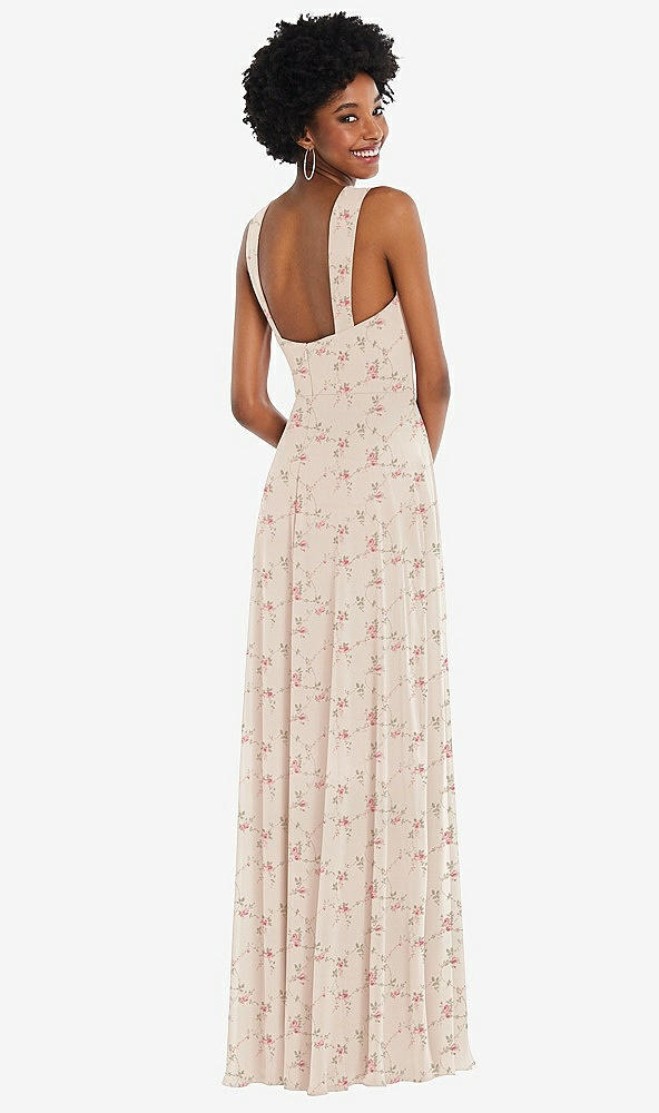 Back View - Coquette Floral Print Contoured Wide Strap Sweetheart Maxi Dress