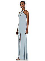 Side View Thumbnail - Mist Criss Cross Halter Princess Line Trumpet Gown