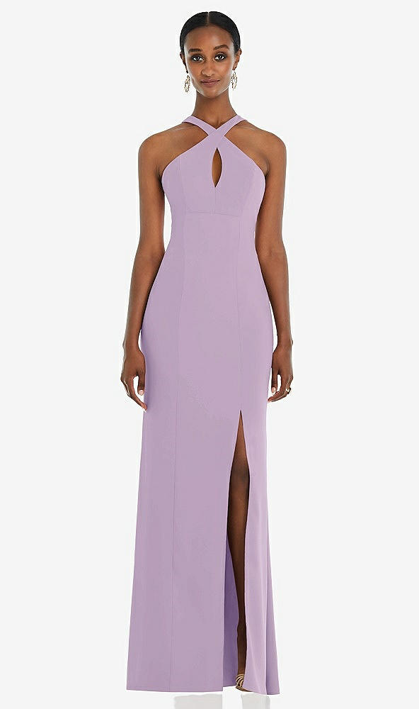 Front View - Pale Purple Criss Cross Halter Princess Line Trumpet Gown