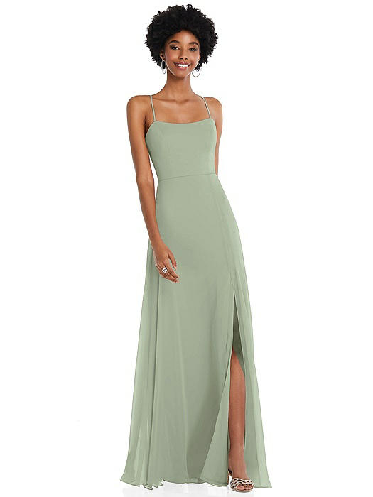 Scoop Neck Convertible Tie-Strap Maxi Dress with Front Slit