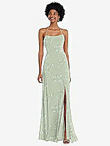 Alt View 1 Thumbnail - Vintage Primrose Sage Scoop Neck Convertible Tie-Strap Maxi Dress with Front Slit