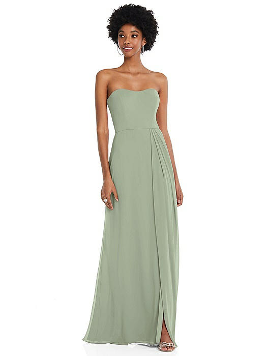 Strapless Sweetheart Maxi Dress with Pleated Front Slit 