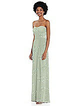 Side View Thumbnail - Vintage Primrose Sage Strapless Sweetheart Maxi Dress with Pleated Front Slit 