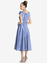 Rear View Thumbnail - Periwinkle - PANTONE Serenity Cap Sleeve Faux Wrap Satin Midi Dress with Pockets