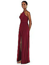 Side View Thumbnail - Burgundy Diamond Halter Maxi Dress with Adjustable Straps