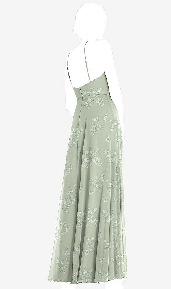 Back View - Vintage Primrose Sage Diamond Halter Maxi Dress with Adjustable Straps