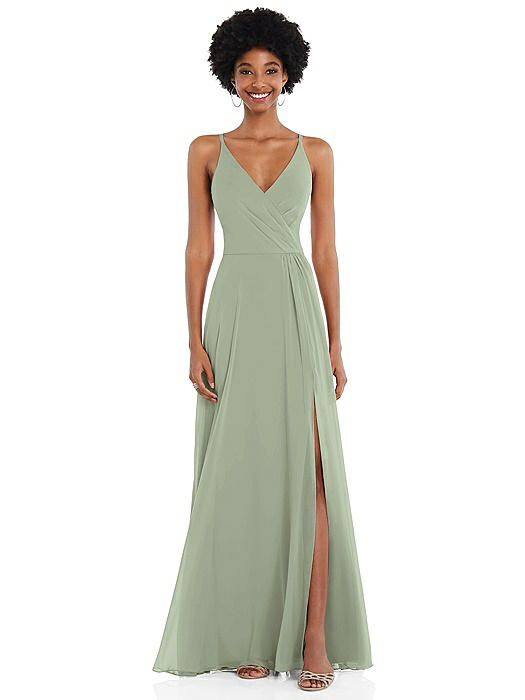 Faux Wrap Criss Cross Back Maxi Dress with Adjustable Straps