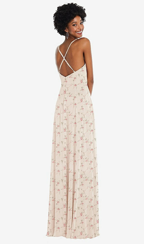 Back View - Coquette Floral Print Faux Wrap Criss Cross Back Maxi Dress with Adjustable Straps