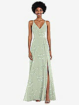 Front View Thumbnail - Vintage Primrose Sage Faux Wrap Criss Cross Back Maxi Dress with Adjustable Straps