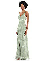 Side View Thumbnail - Vintage Primrose Sage Faux Wrap Criss Cross Back Maxi Dress with Adjustable Straps