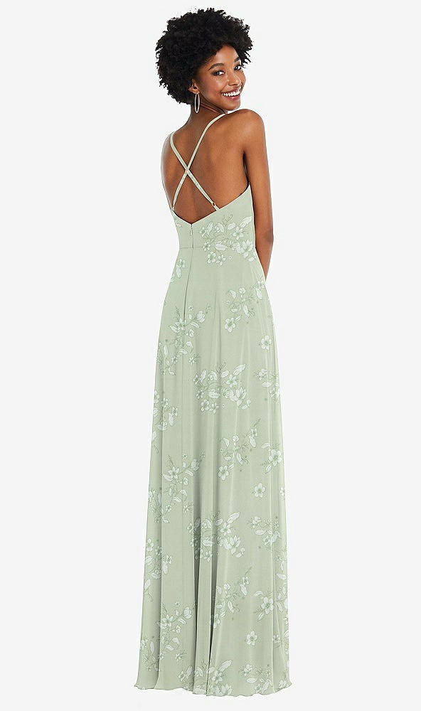 Back View - Vintage Primrose Sage Faux Wrap Criss Cross Back Maxi Dress with Adjustable Straps