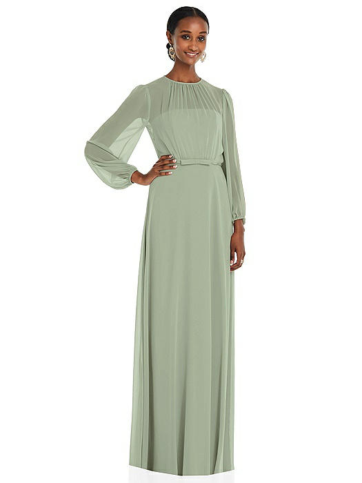 Strapless Chiffon Maxi Dress with Puff Sleeve Blouson Overlay 