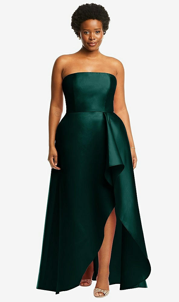 Strapless Satin Bridesmaid Dress With Draped Front Slit And Pockets In Evergreen The Dessy Group