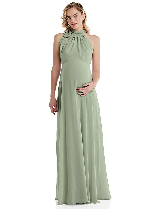 Scarf Tie High Neck Halter Chiffon Maternity Dress