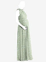 Side View Thumbnail - Vintage Primrose Sage Scarf Tie High Neck Halter Chiffon Maternity Dress