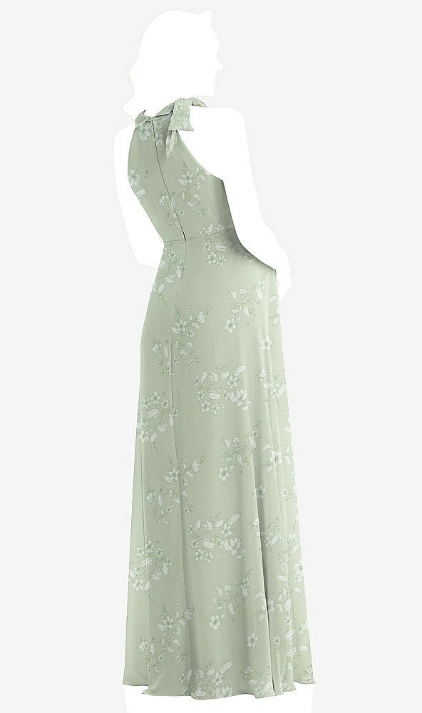 Back View - Vintage Primrose Sage Scarf Tie High Neck Halter Chiffon Maternity Dress