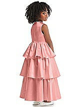 Rear View Thumbnail - Apricot Jewel Neck Tiered Skirt Satin Flower Girl Dress