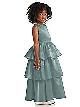 Side View Thumbnail - Icelandic Jewel Neck Tiered Skirt Satin Flower Girl Dress