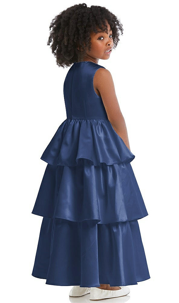 Back View - Sailor Jewel Neck Tiered Skirt Satin Flower Girl Dress