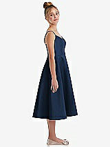 Side View Thumbnail - Midnight Navy Adjustable Spaghetti Strap Satin Midi Junior Bridesmaid Dress