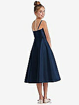 Rear View Thumbnail - Midnight Navy Adjustable Spaghetti Strap Satin Midi Junior Bridesmaid Dress