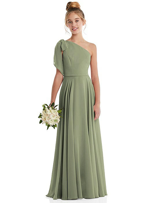 One-Shoulder Scarf Bow Chiffon Junior Bridesmaid Dress