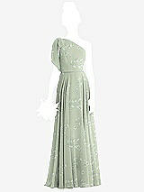 Front View Thumbnail - Vintage Primrose Sage One-Shoulder Scarf Bow Chiffon Junior Bridesmaid Dress