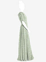 Side View Thumbnail - Vintage Primrose Sage One-Shoulder Scarf Bow Chiffon Junior Bridesmaid Dress