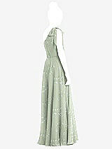 Rear View Thumbnail - Vintage Primrose Sage One-Shoulder Scarf Bow Chiffon Junior Bridesmaid Dress