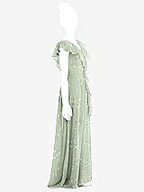 Side View Thumbnail - Vintage Primrose Sage Cascading Ruffle Full Skirt Chiffon Junior Bridesmaid Dress