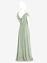 Rear View Thumbnail - Vintage Primrose Sage Cascading Ruffle Full Skirt Chiffon Junior Bridesmaid Dress