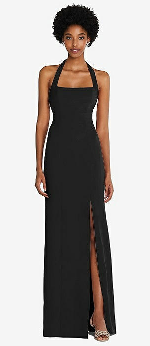 Black halter bridesmaid dress hotsell