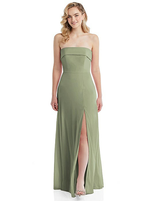 Cuffed Strapless Maxi Dress with Front Slit