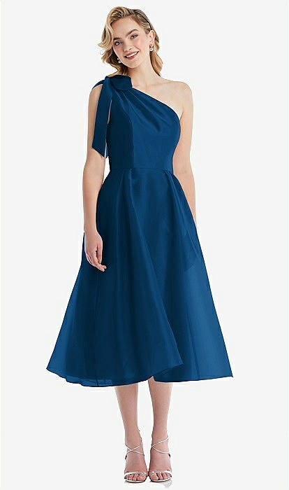 Scarf-tie One-shoulder Organdy Midi Bridesmaid Dress In Comet | The Dessy  Group