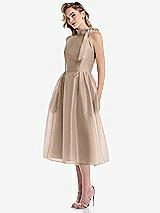 Side View Thumbnail - Topaz Scarf-Tie High-Neck Halter Organdy Midi Dress