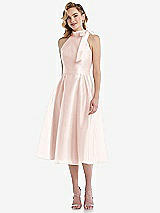 Front View Thumbnail - Blush Scarf-Tie High-Neck Halter Organdy Midi Dress