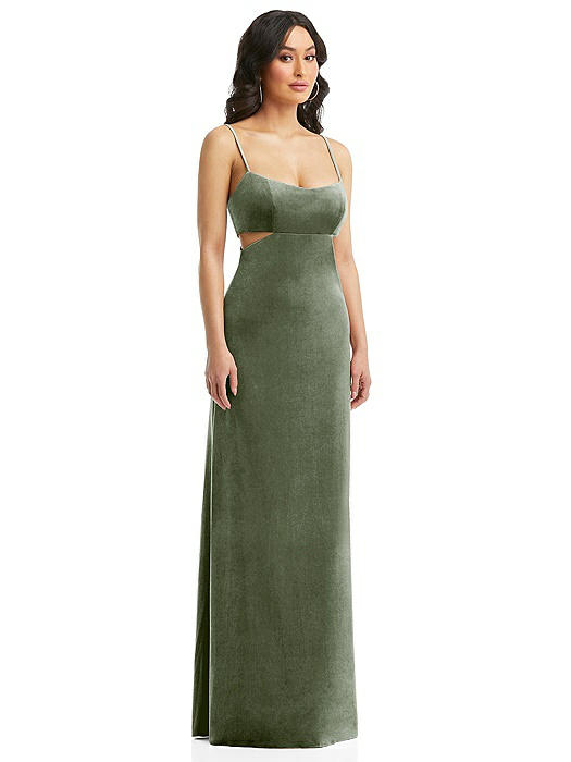 Spaghetti Strap Cutout Midriff Velvet Maxi Dress